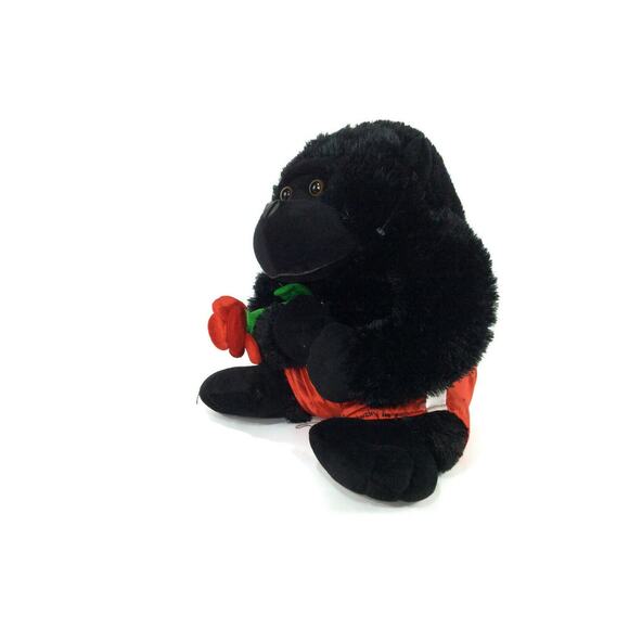 Black Gorilla Medium Red Lucky Shorts and Holding a Rose 14 Inches - Picture 8 of 8